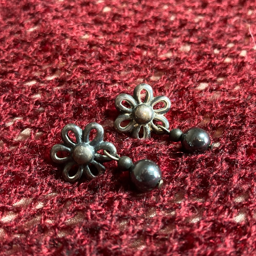 Flower Earrings with bead dangle